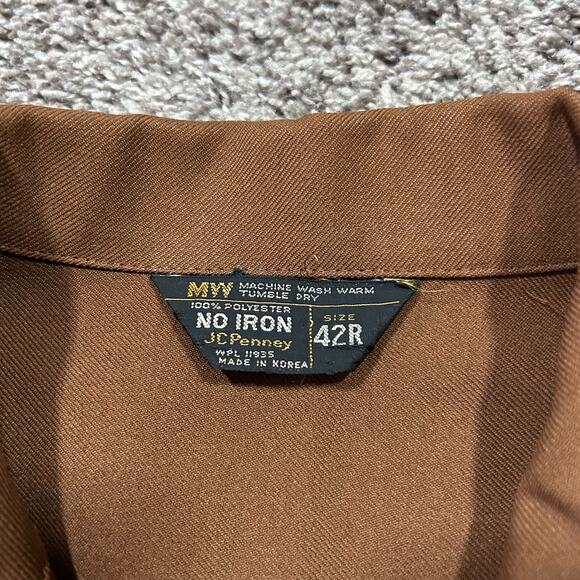 Vintage 70s JC Penney Leisure Jacket Polyester Disco Coat Dark Brown 42R Large - Picture 2 of 12